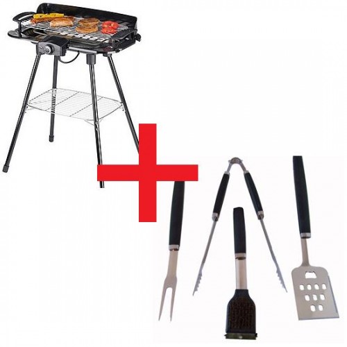Gave Aktie - Elektrische barbecue & 4-delige BBQ set Gave Aktie - Elektrische barbecue & 4-delige BBQ set
