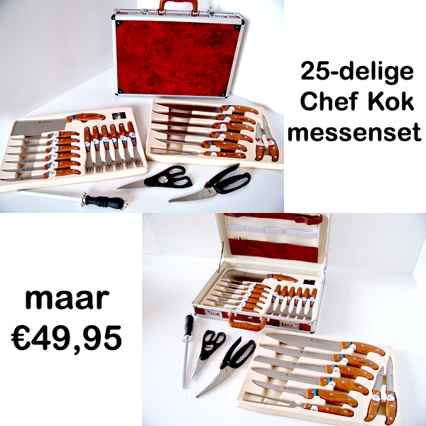 Gave Aktie - Hoogwaardige 25-Delige Chef Kok Messenset Mahogony Gave Aktie - Hoogwaardige 25-Delige Chef Kok Messenset Mahogony