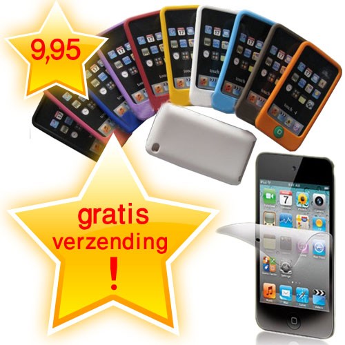 Gave Aktie - Siliconen beschermhoes voor iPod Touch 4 met schermfolie Gave Aktie - Siliconen beschermhoes voor iPod Touch 4 met schermfolie