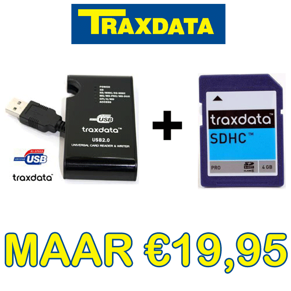 Gave Aktie - Traxdata Bundel: All-in-one Cardreader + 4Gb Sdhc Class 6 Kaart