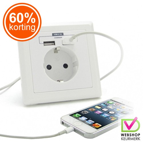 Gave Aktie - Wandcontactdoos 2 USB poorten Gave Aktie - Wandcontactdoos 2 USB poorten