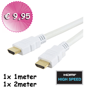 Gave Aktie - Witte Hdmi 1.3 Kabels Verguld 1X 1M En 1X 2M