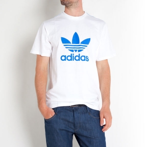 Goeiemode (m) - Adidas Trefoil Tee, White/Bluebird