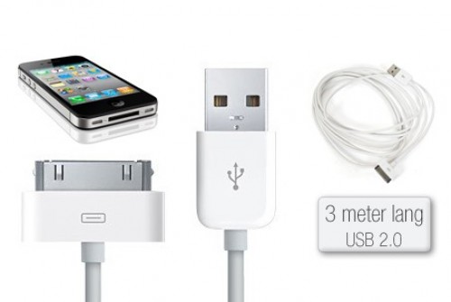 Golden Deals - Euro-knaller: handige 3 meter lange USB kabel voor je Apple iPhone/iPod Golden Deals - Euro-knaller: handige 3 meter lange USB kabel voor je Apple iPhone/iPod