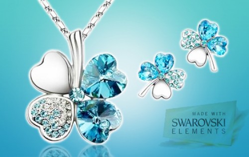 Golden Deals - Klavertje vier ketting met Swarovski Elements oorbellen geleverd in mooi doosje! (incl. verzendkosten!)