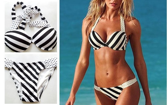 Group Actie - € 14,95 - Hippe Zwart-wit Gestreepte Push Up Bikini. In Drie Maten S/m/l. Dé Zomertrend Van 2014! Gratis Verzending (Waarde € 59,95)