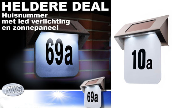 Group Actie - €19,95 - Design Huisnummers Van Rvs Met Led Verlichting Op Zonne-energie. Incl Verzending. (Waarde €79,95)