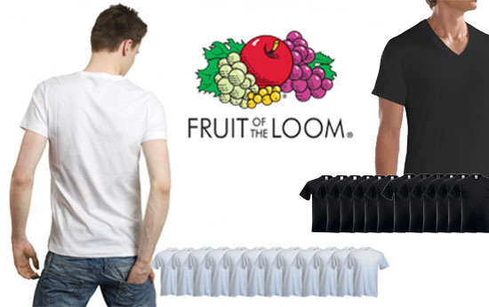 Group Actie - €39 - 12 Witte Of Zwarte T-shirts Met Een V-hals Van Fruit Of The Loom (Waarde €129)