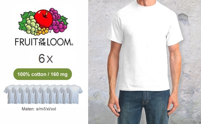 Group Actie - 6 Witte Fruit Of The Loom T-shirts