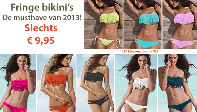Group Actie - € 9,95 - Strapless Fringe Tassel Bikini, Dé Bikini-hit Van 2013! Doe Als Beyoncé En Rihanna, Draag Deze Zomer Echte Fringe Bikini's. In 10 Kleuren, Nu Ook Xl! (Waarde € 39,95) Group Actie - € 9,95 - Strapless Fringe Tassel Bikini, Dé Bikini-hit Van 2013! Doe Als Beyoncé En Rihanna, Draag Deze Zomer Echte Fringe Bikini's. In 10 Kleuren, Nu Ook Xl! (Waarde € 39,95)