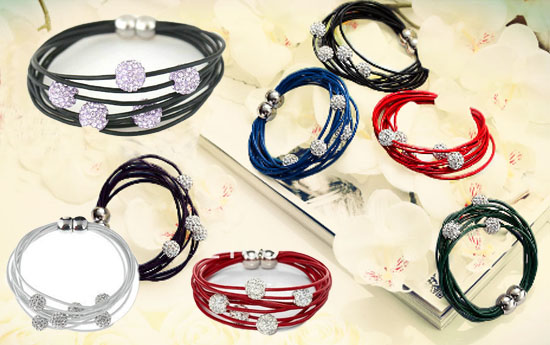 Group Actie - Gratis! - Trendy Lederen Shamballa Style Armband Met Oersterke Magnetische Sluiting Group Actie - Gratis! - Trendy Lederen Shamballa Style Armband Met Oersterke Magnetische Sluiting