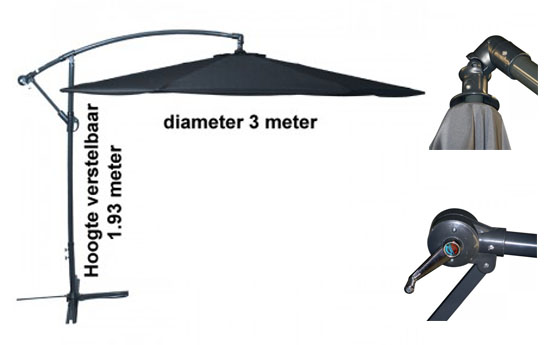 Group Actie - In Hoogte Verstelbare Zweefparasol, Diameter 3.00 M