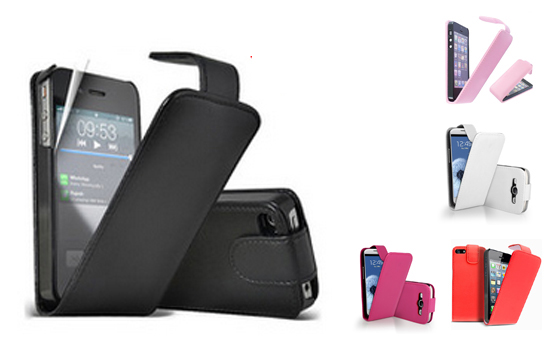 Group Actie - Lederen Flip Case Voor Iphone Of Samsung. Keuze Uit Vijf Kleuren.