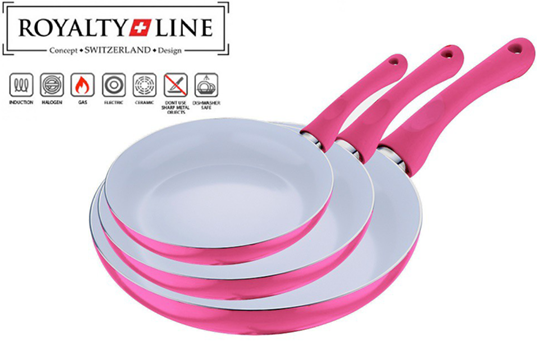 Group Actie - Royalty Line 3 Delige Keramische Pannenset Roze Group Actie - Royalty Line 3 Delige Keramische Pannenset Roze