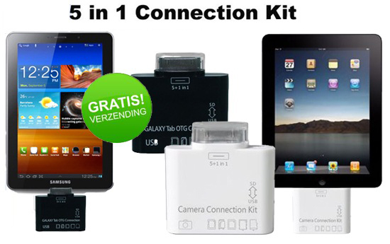 Group Actie - Supersnel Foto´s Overzetten Naar Je Galaxy Tab, Galaxy Note Of Ipad Kan Met Deze Plug & Play 5 In 1 Connection Kit, Inclusief Verzendkosten (Vanaf €12,-)