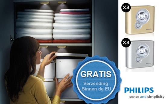 Group Actie - Vanaf €19,95 - Extra Licht In Donkere Gangen En Kastjes Of Onder Het Bed Met 3 Philips Spoton Lampjes Met Bewegingssensor! (Waarde €49)