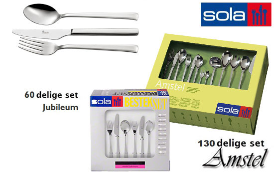Group Actie - Vanaf € 49,95 - Zeer Complete 60-Delige, 9-Persoons Sola Bestekset "Jubileum" Of 130-Delige, 12-Persoons Sola Bestekset "Amstel" (Waarde Vanaf € 99,95) Group Actie - Vanaf € 49,95 - Zeer Complete 60-Delige, 9-Persoons Sola Bestekset "Jubileum" Of 130-Delige, 12-Persoons Sola Bestekset "Amstel" (Waarde Vanaf € 99,95)