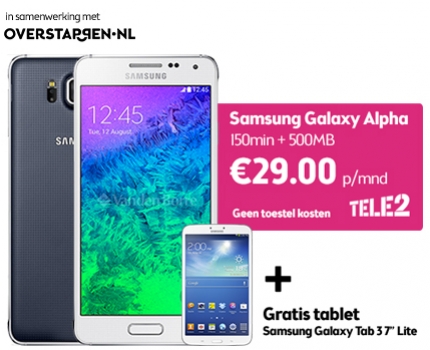 Groupdeal - 2-jarig Tele2 abonnement inclusief een Samsung Alpha smartphone Groupdeal - 2-jarig Tele2 abonnement inclusief een Samsung Alpha smartphone