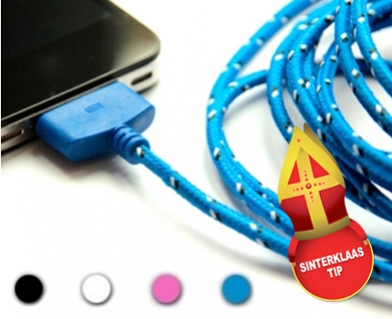 Groupdeal - 3 meter lange stoffen USB kabel voor smartphone of tablet