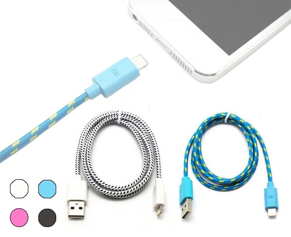 Groupdeal - 3m Lange Stoffen USB –Kabel voor Smartphone of Tablet