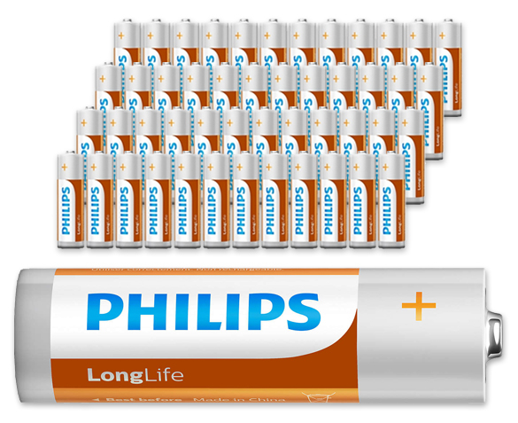 Groupdeal - 48 AA en/of AAA Philips LongLife Batterijen Groupdeal - 48 AA en/of AAA Philips LongLife Batterijen