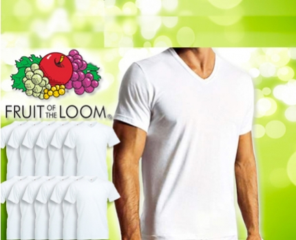 Groupdeal - 6- of 12-pack witte V-Necks Fruit of the Loom!