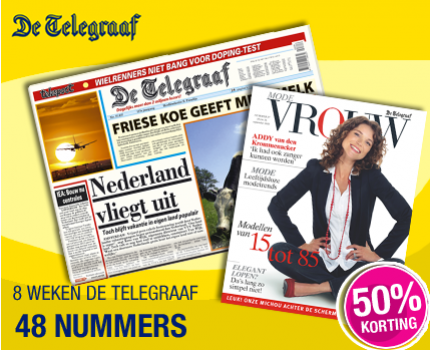 Groupdeal - 8 weken De Telegraaf met 50% korting Groupdeal - 8 weken De Telegraaf met 50% korting
