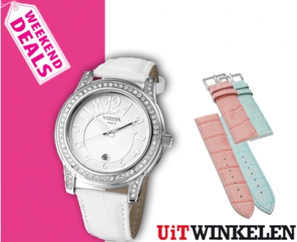Groupdeal - Chique VendouX Dress Horloge met 3 kleuren bandjes! Groupdeal - Chique VendouX Dress Horloge met 3 kleuren bandjes!