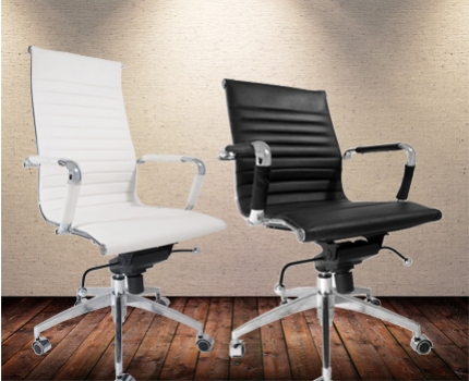 Groupdeal - Designer Bureaustoelen van runderleer in zwart of wit Groupdeal - Designer Bureaustoelen van runderleer in zwart of wit