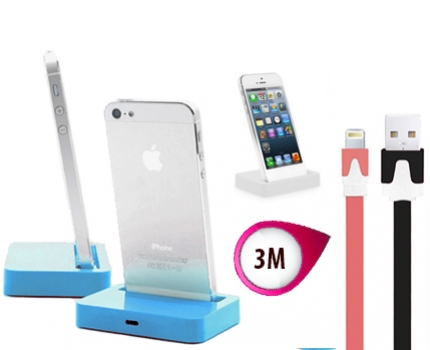 Groupdeal - iPhone dock en 3m platte kabel Groupdeal - iPhone dock en 3m platte kabel