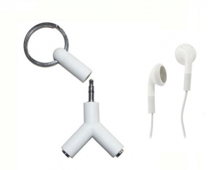 Groupdeal - Koptelefoon splitter inclusief twee paar oordopjes; samen optimaal van dezelfde muziek genieten! Groupdeal - Koptelefoon splitter inclusief twee paar oordopjes; samen optimaal van dezelfde muziek genieten!