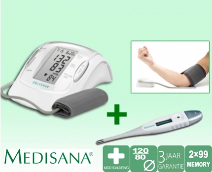 Groupdeal - Medisana automatische bovenarmbloeddrukmeter + GRATIS koortsthermometer!