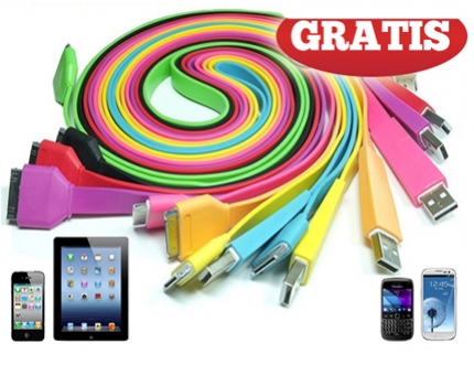 Groupdeal - Platte USB kabel van maar liefst 1 meter! Groupdeal - Platte USB kabel van maar liefst 1 meter!