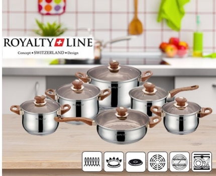 Groupdeal - Royalty Line Switzerland 12-delige Houtlook pannenset Groupdeal - Royalty Line Switzerland 12-delige Houtlook pannenset