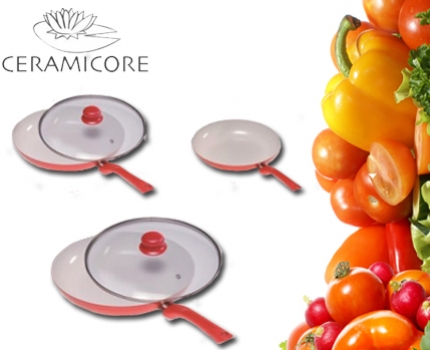 Groupdeal - Set van 3 keramische koekenpannen van Ceramicore Groupdeal - Set van 3 keramische koekenpannen van Ceramicore