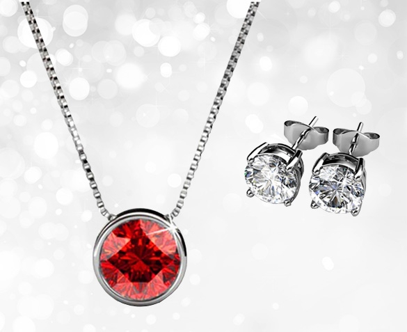 Groupdeal - Witgoud Vergulde Ketting of Oorbellen met Swarovski Elementen Groupdeal - Witgoud Vergulde Ketting of Oorbellen met Swarovski Elementen