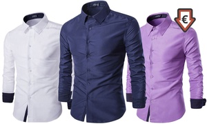 Groupon - 1 Of 2 Slim Fit Overhemden Voor Heren Groupon - 1 Of 2 Slim Fit Overhemden Voor Heren