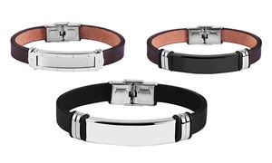 Groupon - Leren Armband Met Roestvrij Stalen Details - 10 Modellen