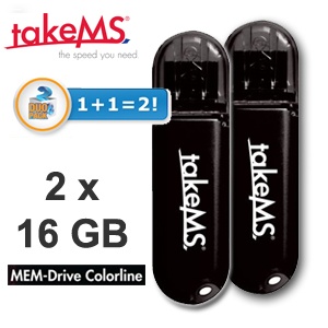 iBood - 16GB takeMS USB-stick „Colorline NT zwart - duopack iBood - 16GB takeMS USB-stick „Colorline NT zwart - duopack