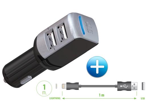 iBood - 2x autolader (3400mA) + 1m lightningkabel iBood - 2x autolader (3400mA) + 1m lightningkabel