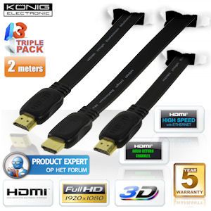 iBood - 3 HDMI 1.4 High Speed kabels (2m) met vergulde connectors, Ethernet, Audio return en 5 jaar garantie iBood - 3 HDMI 1.4 High Speed kabels (2m) met vergulde connectors, Ethernet, Audio return en 5 jaar garantie