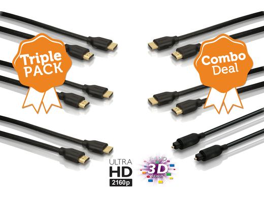 iBood - 3pack Philips 4K HDMI kabels of 2x 4K HDMI + 1x optisch
