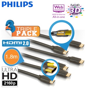 iBood - 3pack Philips High Speed HDMI 2.0 3D UltraHD kabels van 1.8m