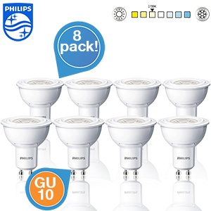 iBood - 8-pack Philips LED Spotlampen - GU10 fitting, 2700k, 3 watt iBood - 8-pack Philips LED Spotlampen - GU10 fitting, 2700k, 3 watt