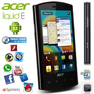 iBood - Acer Liquid E – snelle smartphone met GPS, capacitive touchscreen, 2GB microSD en Android 2.2 iBood - Acer Liquid E – snelle smartphone met GPS, capacitive touchscreen, 2GB microSD en Android 2.2
