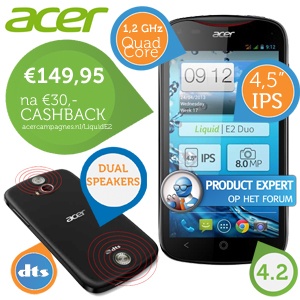 iBood - Acer Liquid E2 DUO quad-core smartphone met DTS en €30 cashback!