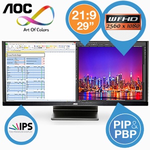 iBood - AOC 29 inch LED cinema monitor met 21:9 beeldverhouding (WFHD) iBood - AOC 29 inch LED cinema monitor met 21:9 beeldverhouding (WFHD)