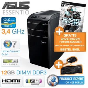 iBood - Asus Essentio DesktopPC met 3,4 GHz Intel Core i7, 12GB RAM en 1TB harde schijf iBood - Asus Essentio DesktopPC met 3,4 GHz Intel Core i7, 12GB RAM en 1TB harde schijf