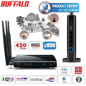 iBood - Buffalo AirStation NFINITI 450Mbps Wireless-N High Power Gigabit Router en Access Point iBood - Buffalo AirStation NFINITI 450Mbps Wireless-N High Power Gigabit Router en Access Point