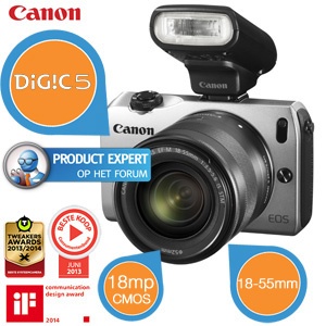 iBood - Canon EOS M met 18-55mm objectief en Speedlite 90EX flitser iBood - Canon EOS M met 18-55mm objectief en Speedlite 90EX flitser